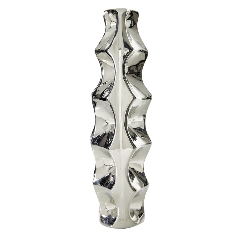 Deco 79 Ceramic Decorative Vase Centerpiece Vase with Cut Out Designs, Vase for Home Decoration 8" x 4" x 14", Silver - Image 4